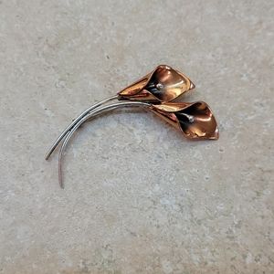 Vtg Copper and Silver Calla Lily Pin